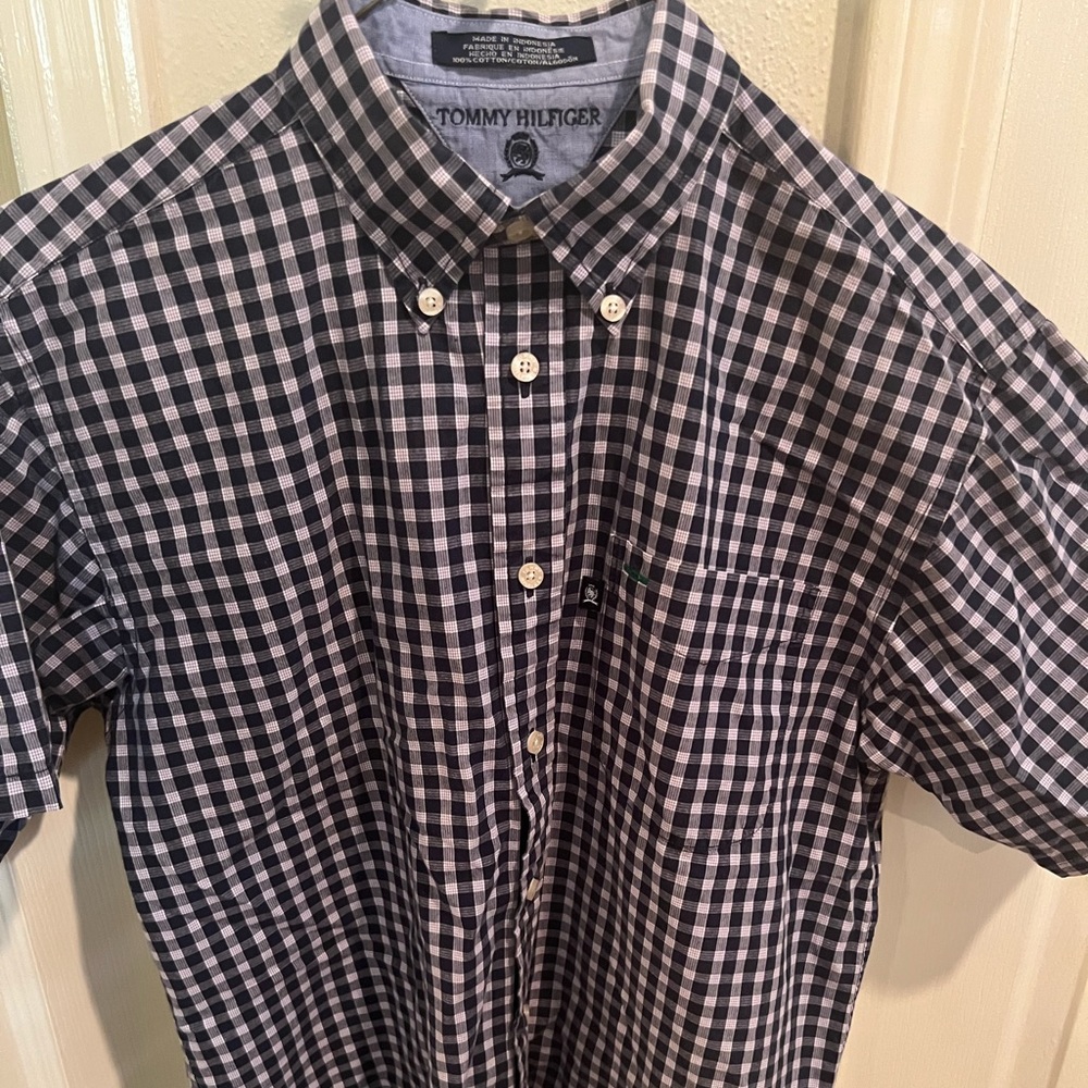 Tommy Hilfiger boys large navy check short sleeve